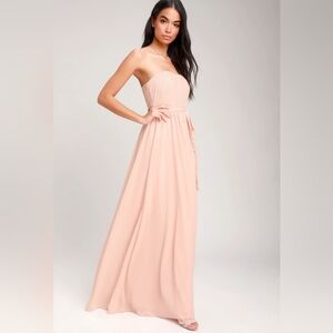 Lulu's NWT Strapless Grecian Gown In Blush
